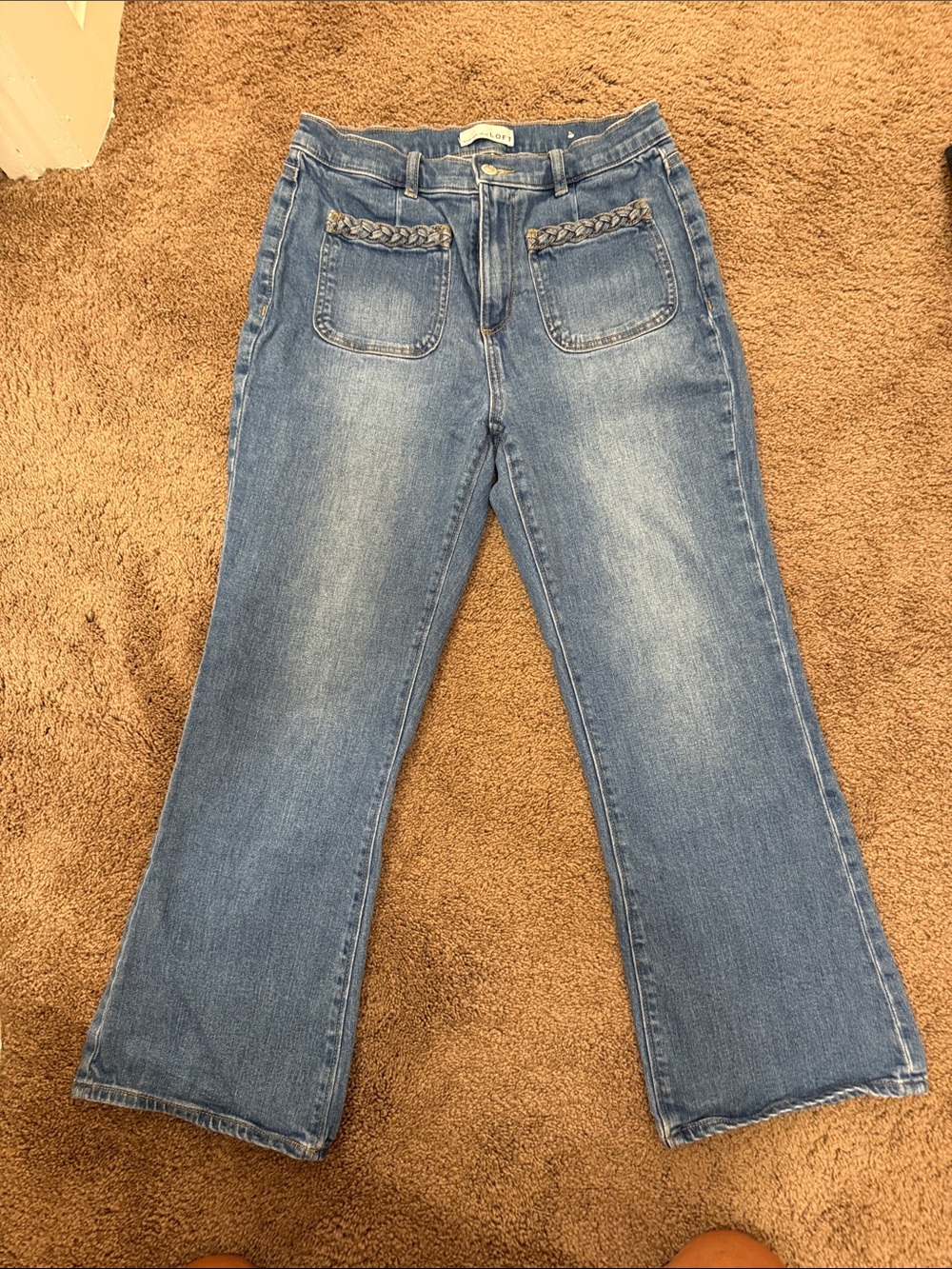 LOFT Braided Pocket Kick Crop Jeans in Blue Denim